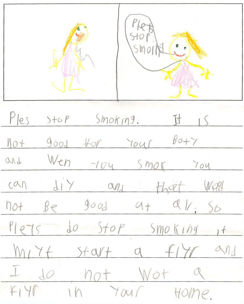 Elementary student encourages people to quit smoking