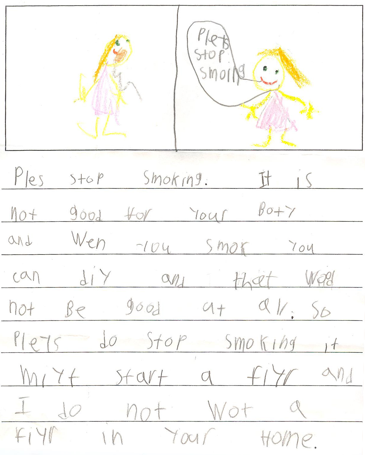 Elementary student encourages people to quit smoking