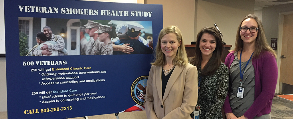 From left: UW-CTRI Researcher Dr. Jessica Cook and her colleagues Elana Brubaker and Kirsten Webster are embarking on a new study that will reach out to all smokers who are members of the VA in Madison. 