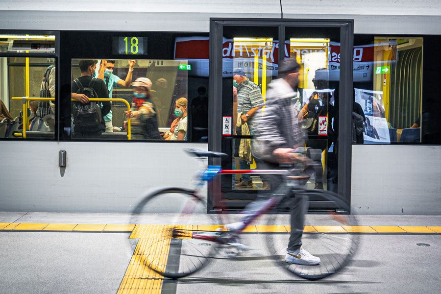 Subway and bike rider